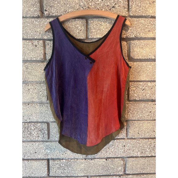 Colorblock Sleeveless Blouse With Button Detail Womens M unknown brand 100% silk - Picture 1 of 10